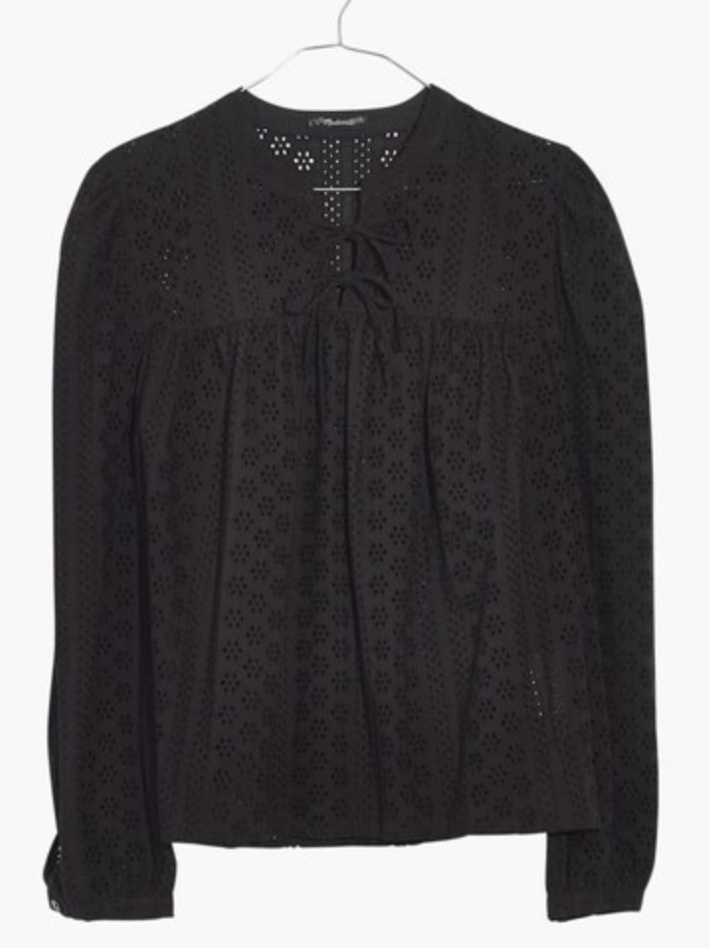 Madewell Eyelet Double-Tie Peasant Top in True Black Size S